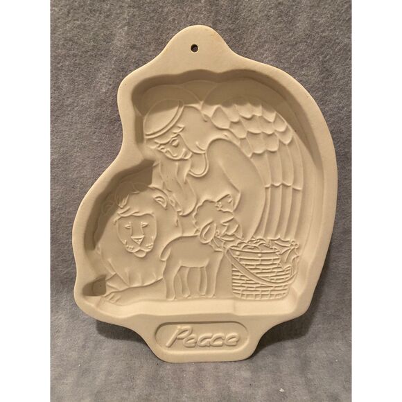 VTG Longaberger Pottery 1993 Christmas Cookie Mold‎ Peace Lion Lamb Angel - Picture 4 of 4